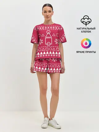 Женская пижама с шортами / Новогодний Ojingeo geim.