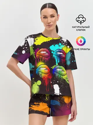 Женская пижама с шортами / Красочные кубы
