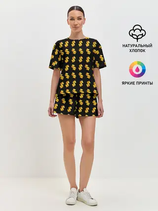 Женская пижама с шортами / Доллар золотой