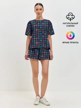 Женская пижама с шортами / Морской разноцветный узор