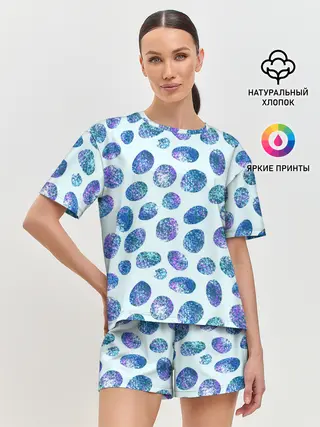 Женская пижама с шортами / Драгоценные синие камни