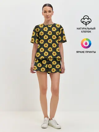 Женская пижама с шортами / Подсолнухи паттерн