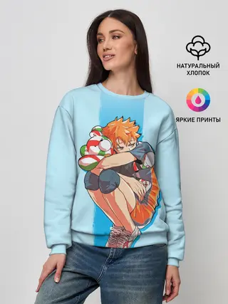 Женский свитшот / Хината на синем фоне