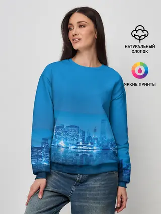 Женский свитшот / вид на ночной мегаполис
