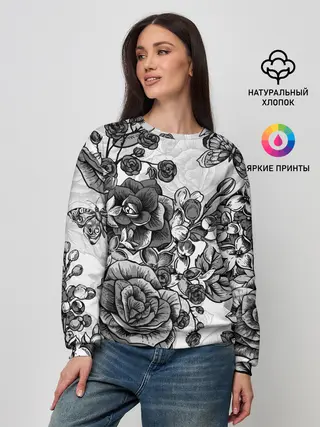 Женский свитшот / РОЗЫ | ROSES | БАБОЧКИ
