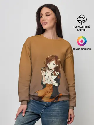 Женский свитшот / анимешная девочка очки офис