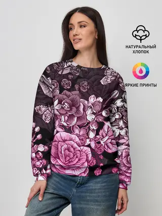 Женский свитшот / РОЗЫ | ROSES | БАБОЧКИ