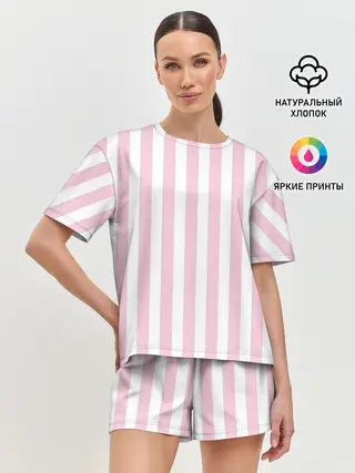 Женская пижама с шортами / Розовые линии