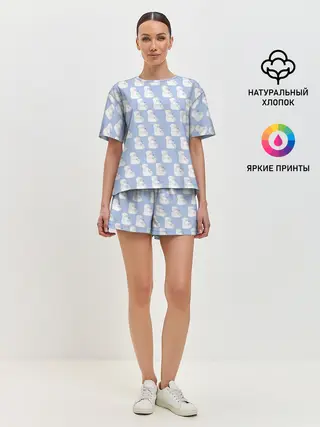 Женская пижама с шортами / Голубой мегамозг