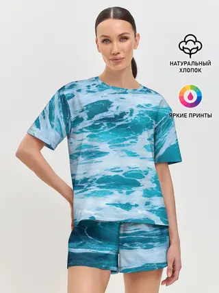 Женская пижама с шортами / Вода волны пена море
