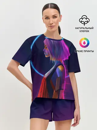 Женская пижама с шортами / Девушка в неоне