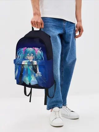 Рюкзак джинсовый / Hatsune Miku на черном фоне