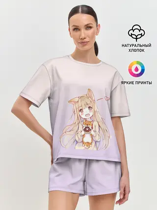 Женская пижама с шортами / малышка чиби пончик лис