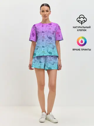 Женская пижама с шортами / Котики в полете