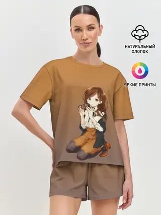 Женская пижама с шортами / анимешная девочка очки офис
