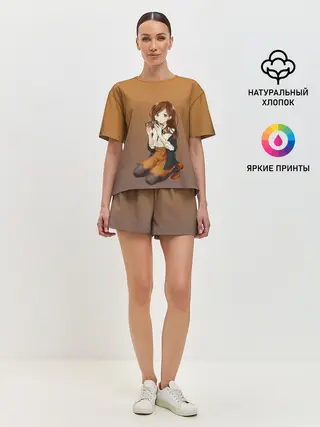 Женская пижама с шортами / анимешная девочка очки офис