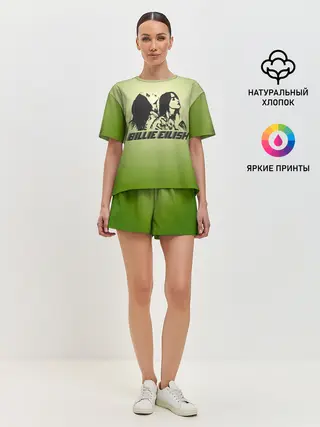 Женская пижама с шортами / Билли Айлиш на зеленом фоне