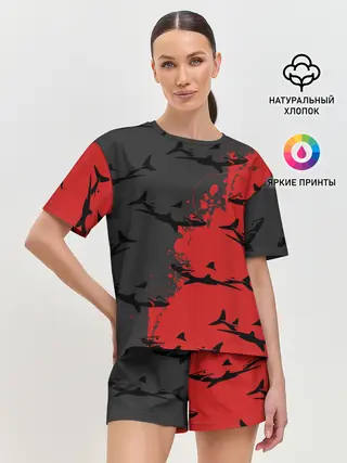 Женская пижама с шортами / Акулы