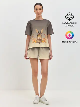 Женская пижама с шортами / заяц в цветочках