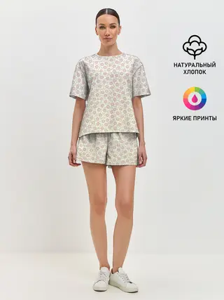 Женская пижама с шортами / узор мелкие цветочки