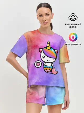 Женская пижама с шортами / Русалка | Единорог