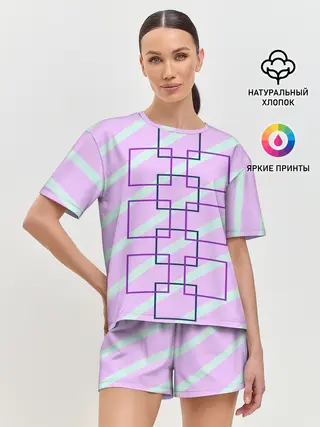 Женская пижама с шортами / графический: клетка полоска