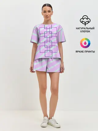 Женская пижама с шортами / графический: клетка полоска