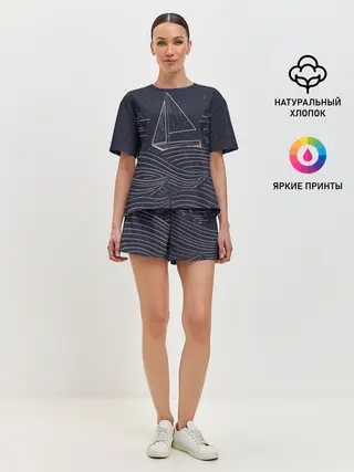 Женская пижама с шортами / Одинокий корабль в море