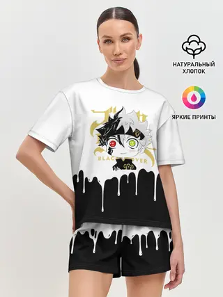 Женская пижама с шортами / Черный Аста белая краска