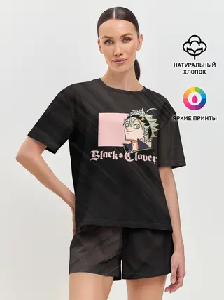 Женская пижама с шортами / Чёрный клевер Аста в розовом