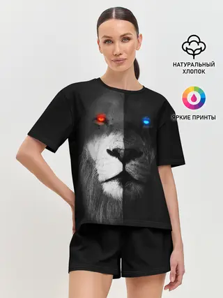 Женская пижама с шортами / ЛЕВ - НЕОНОВЫЕ ГЛАЗА