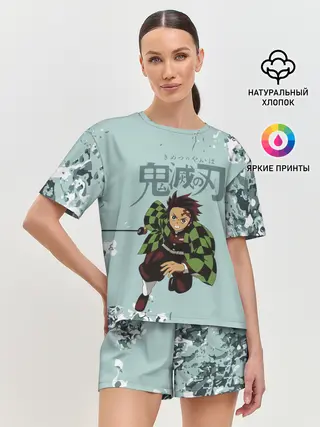 Женская пижама с шортами / Танджиро Камадо Kimetsu no Yaiba