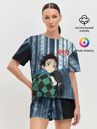 Женская пижама с шортами / Танджиро и Незуко Камадо в лесу