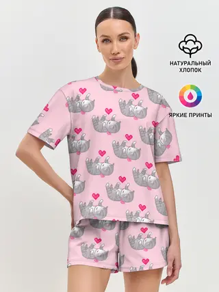 Женская пижама с шортами / Пиксельные котики