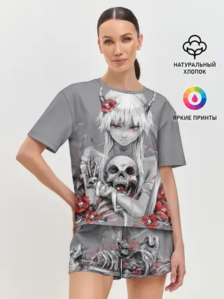 Женская пижама с шортами / Девушка с черепом