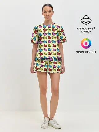 Женская пижама с шортами / Утиный фон | Утки | Ducks