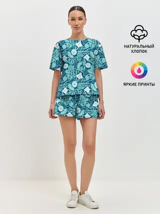 Женская пижама с шортами / Скаты и медузы