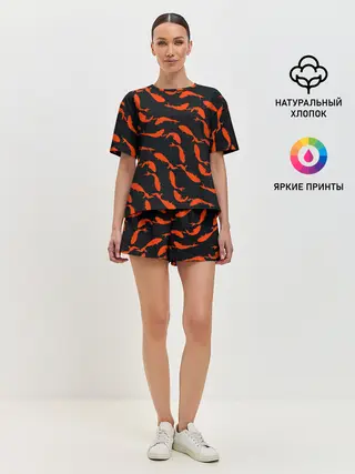 Женская пижама с шортами / Красные рыбки