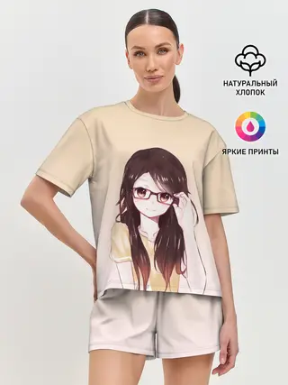 Женская пижама с шортами / девочка в очках милая