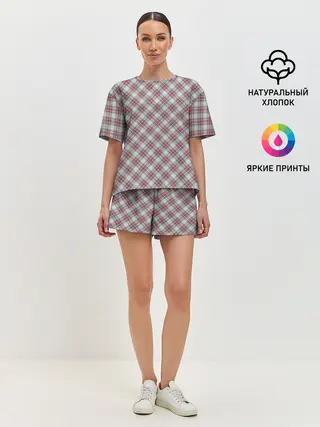 Женская пижама с шортами / Текстура в клетку
