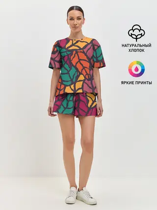 Женская пижама с шортами / Листья