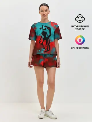 Женская пижама с шортами / Сиреноголовый и Лошадь монстры
