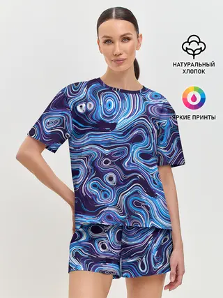 Женская пижама с шортами / Синие линии