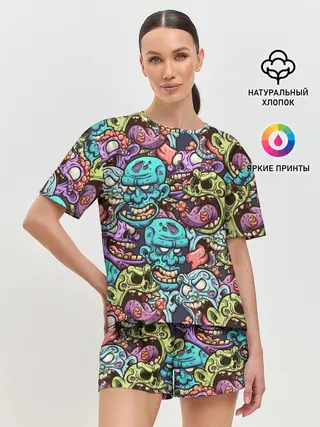 Женская пижама с шортами / Зомби Паттерн
