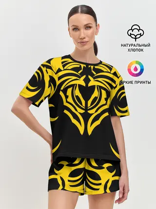 Женская пижама с шортами / Узор жёлтый