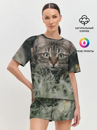 Женская пижама с шортами / Кошка