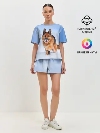 Женская пижама с шортами / Овчарка и снег