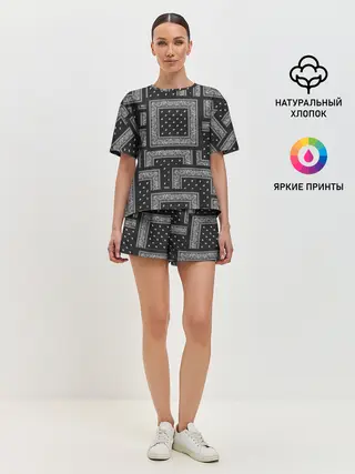Женская пижама с шортами / 3D Бандана v.black