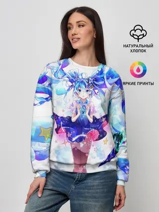 Женский свитшот / Хацуне Мику на красочном фоне