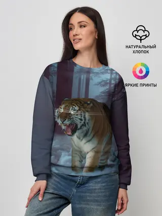 Женский свитшот / ТИГР В СУМЕРЕЧНОМ ЛЕСУ